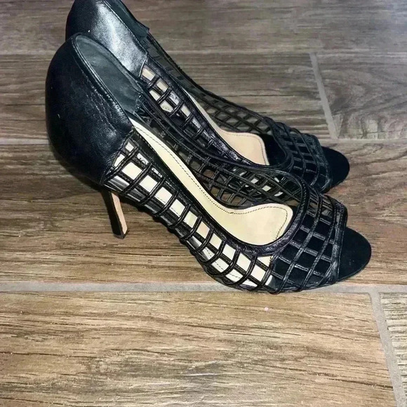 Manolo Blahnik Black Peep Toe Heels - Picture 3 of 6